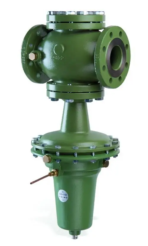 Grüner Hydraulikschlammfilter mit Flanschen, Anschlussgewinde und einem konischen unteren Teil für die Wasserbehandlung.